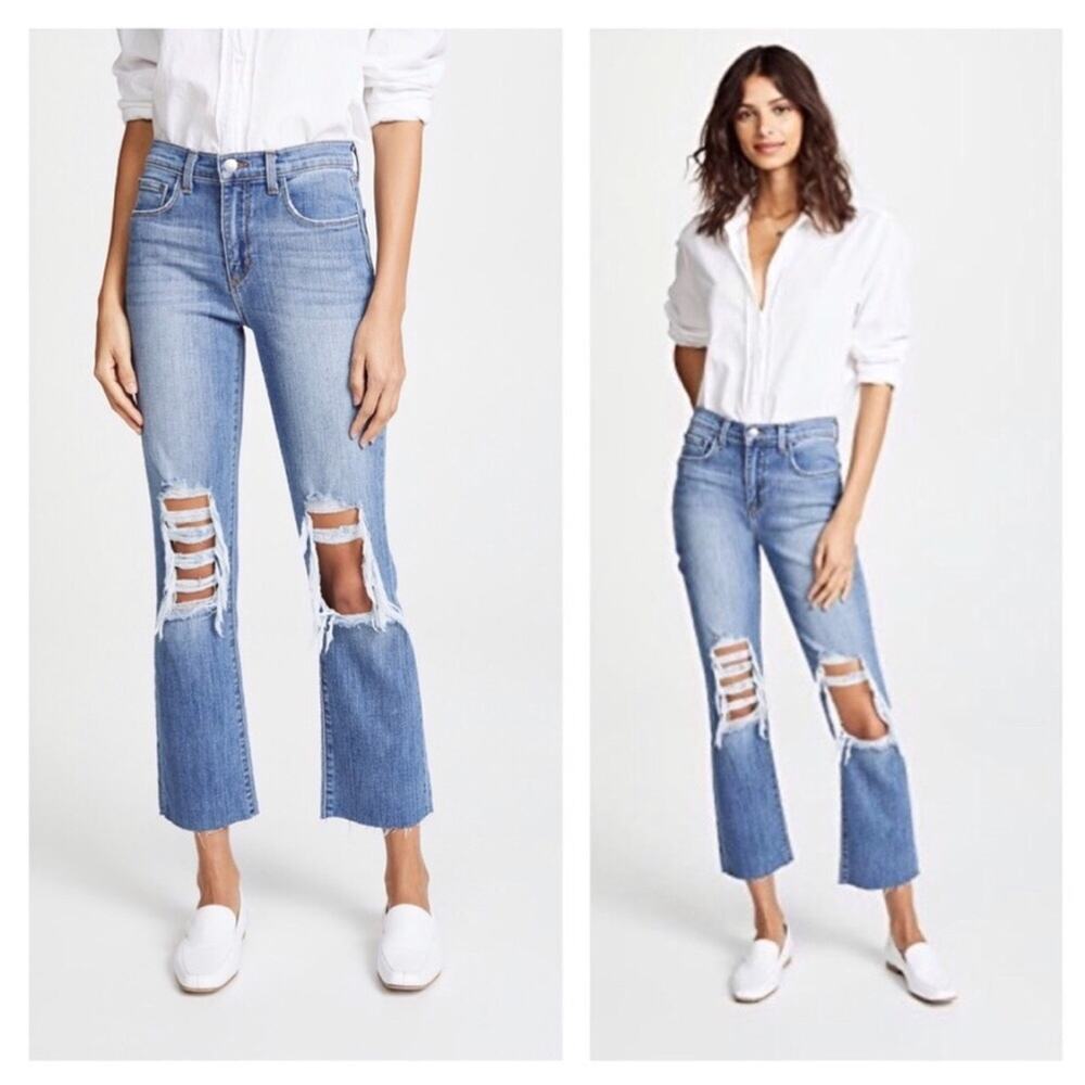 L’agence Daria High Rise Distressed Cropped Straight Jeans Size 24